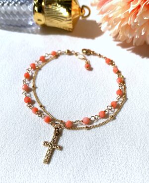 pink coral rosary bracelet