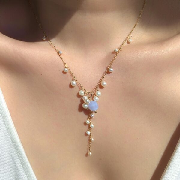 Blue lace agate and pearl necklace