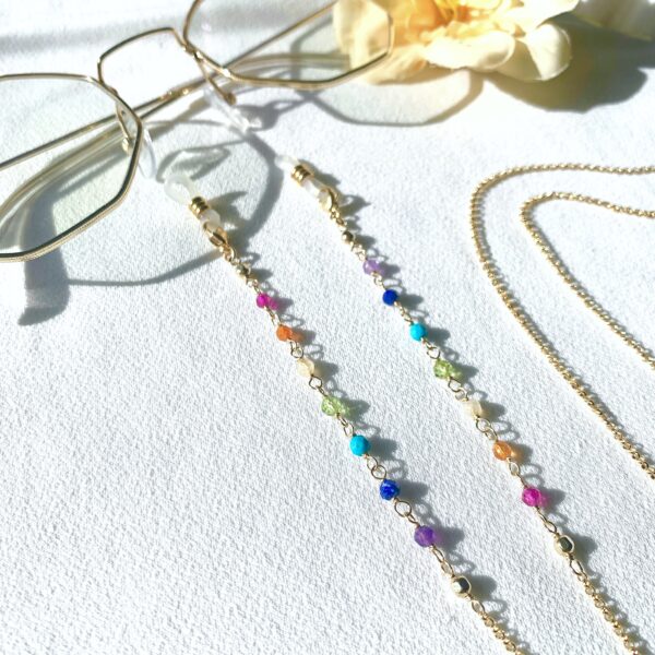 7 Chakra gemstones dainty glasses chain