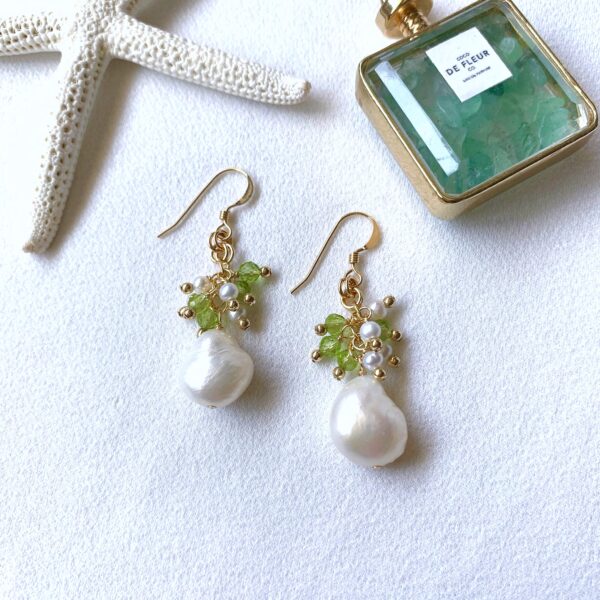 peridot and pearl earrings