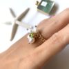 Peridot and baroque white pearl dangle adjustable ring - Image 6