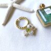 Peridot and baroque white pearl dangle adjustable ring