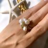Peridot and baroque white pearl dangle adjustable ring - Image 8