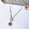 Peach moonstone and white pearl asymmetry chain toggle necklace - Image 3