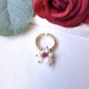 White pearl and ruby fruits dangle adjustable ring - Image 3