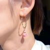 Rhodochrosite Wren bamboo hoop earrings - Image 4