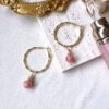 Rhodochrosite Wren bamboo hoop earrings - Image 2
