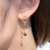 Tiny chestnut garnet and twist circle dainty earrings - Image 4
