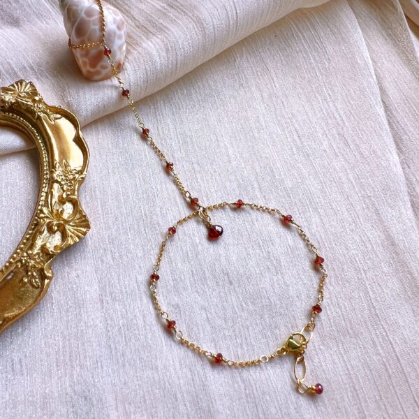 Tiny chestnut garnet dainty hand chain - Image 2