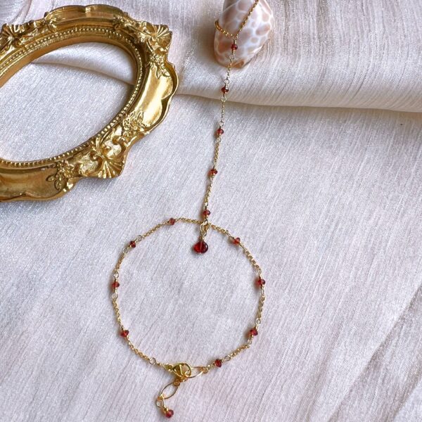 Tiny chestnut garnet dainty hand chain - Image 3
