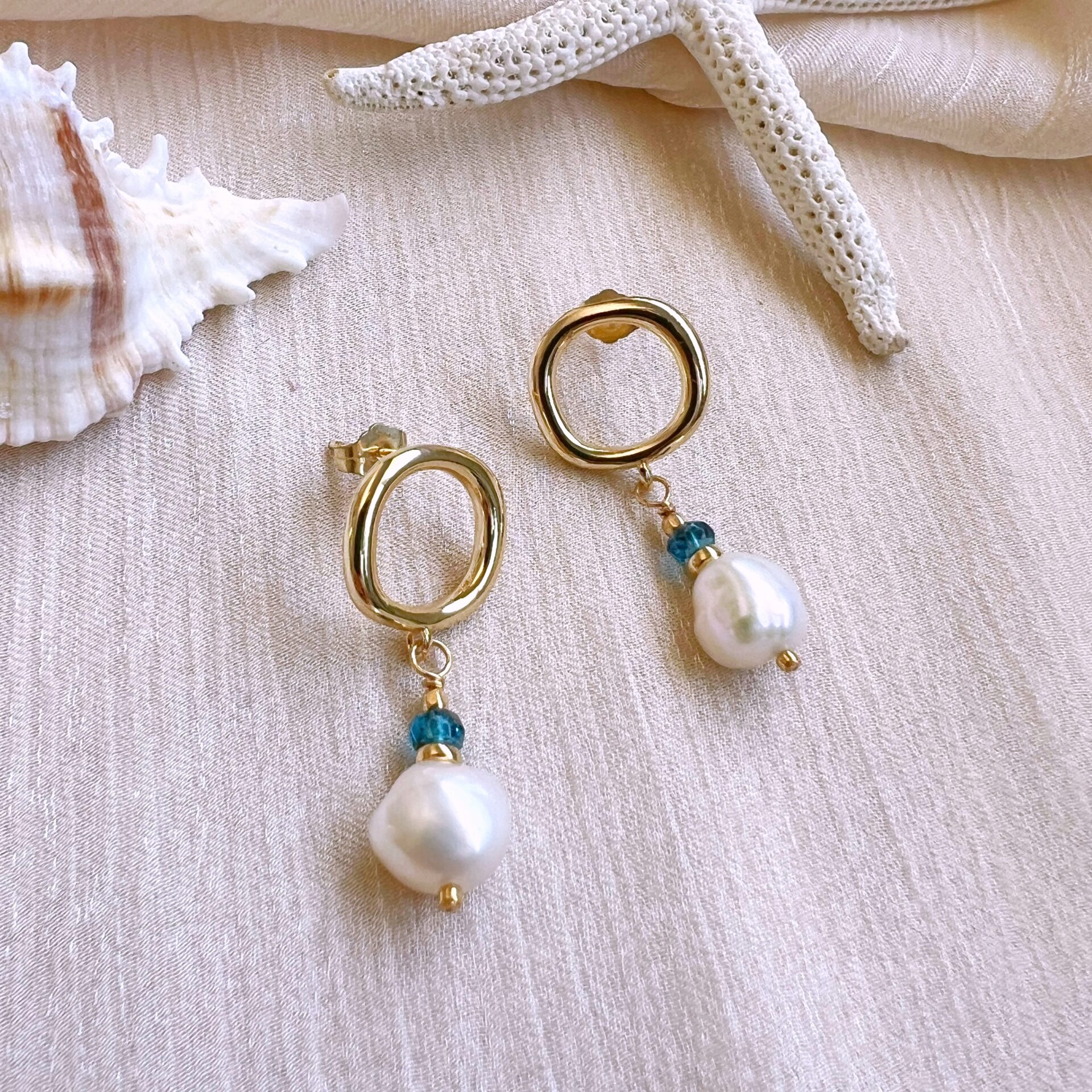 London blue topaz and baroque pearl earrings - Image 2