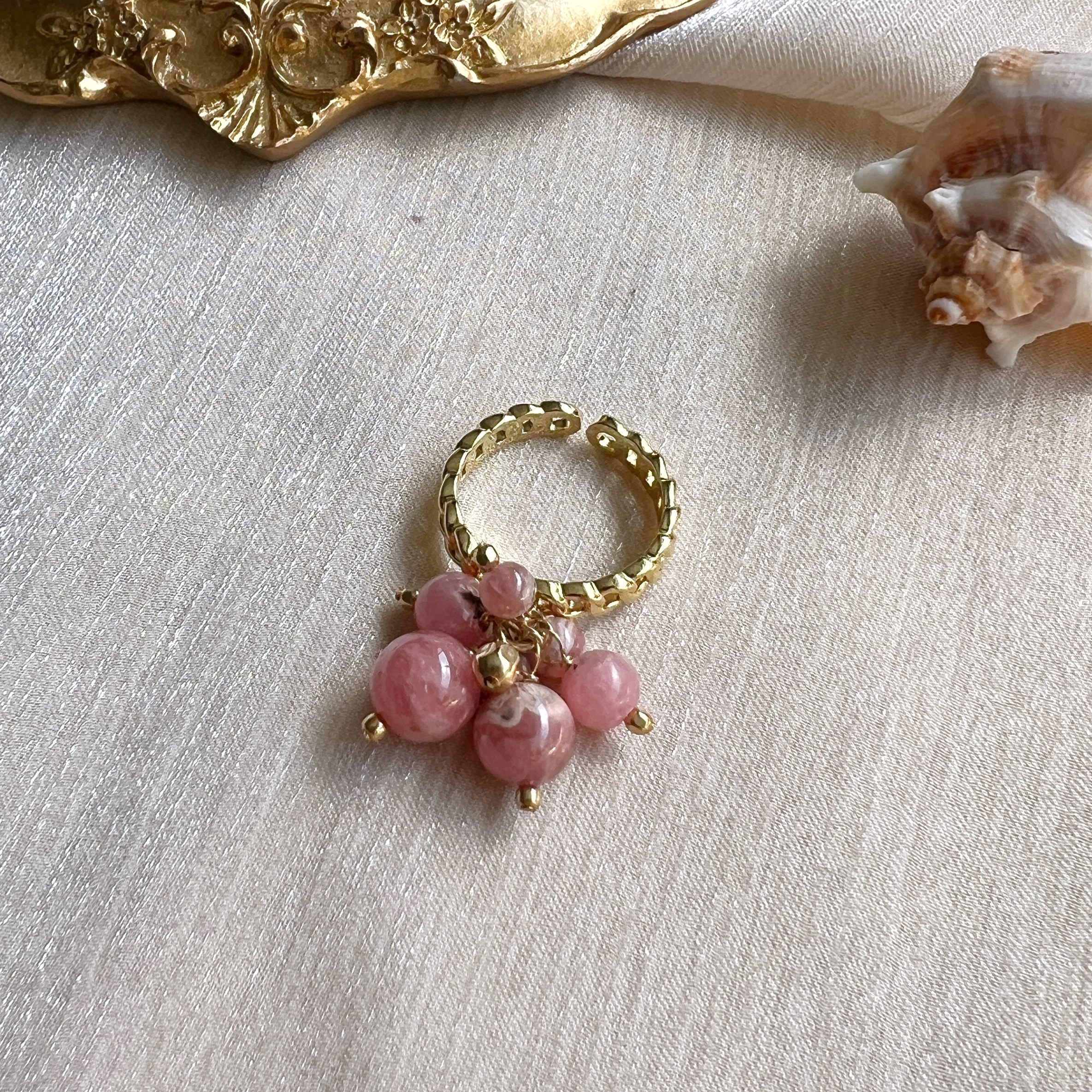 Rhodochrosite fruits dangle adjustable ring