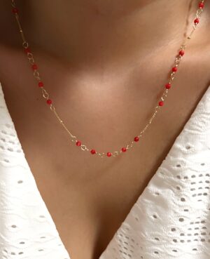 Tiny red coral station dainty necklace