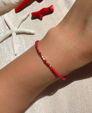 Tiny red coral beaded bracelet