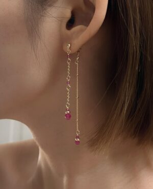 Ruby double strand dainty dangle earrings