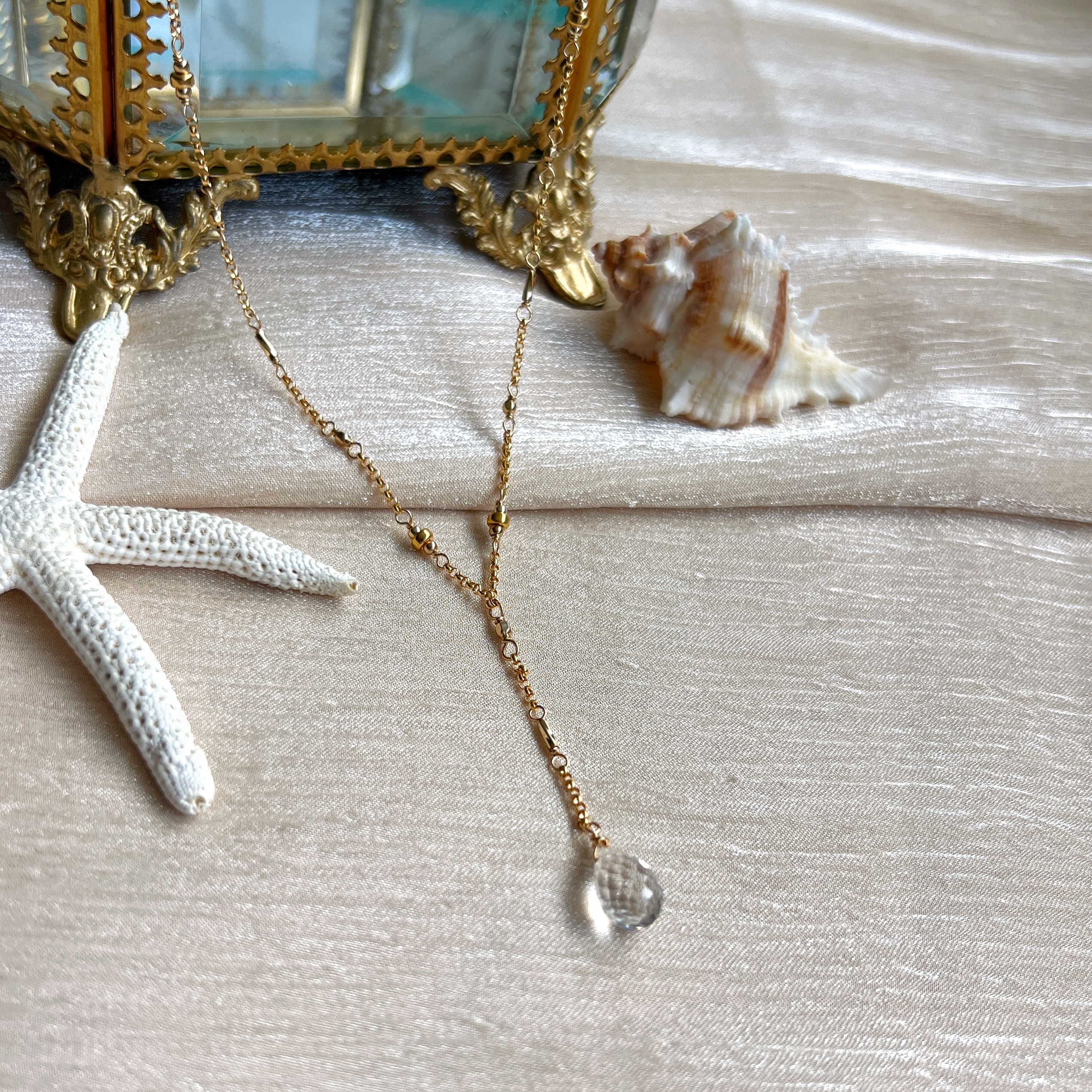 Tear drop cut clear quartz lariat necklace - Image 2