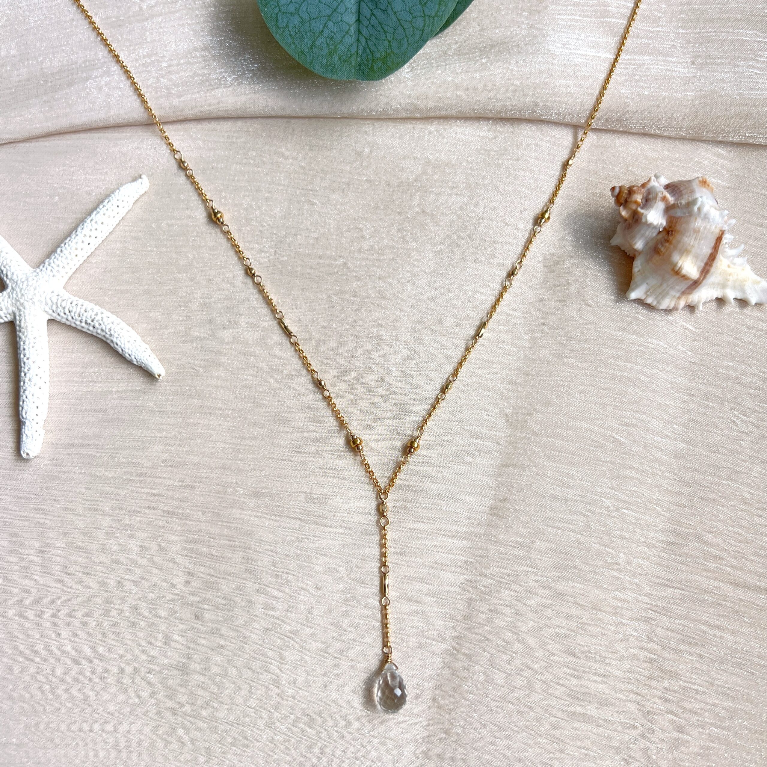 Tear drop cut clear quartz lariat necklace - Image 3