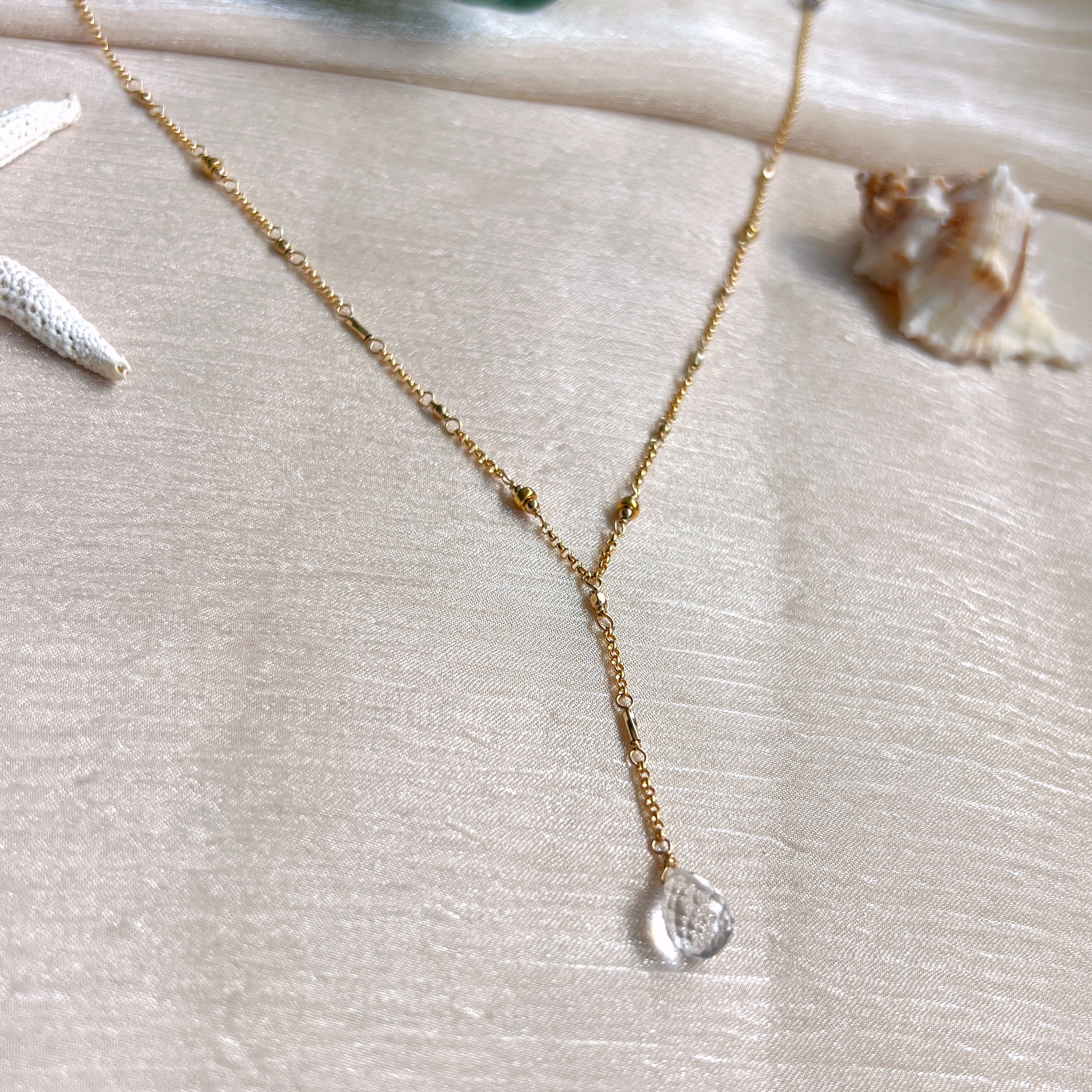 Tear drop cut clear quartz lariat necklace - Image 4