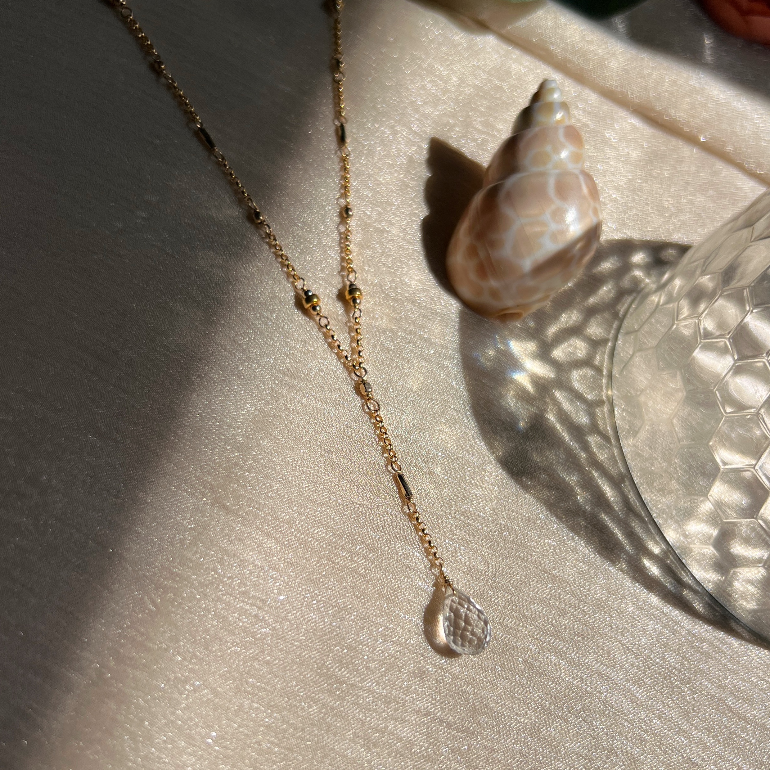 Tear drop cut clear quartz lariat necklace - Image 5