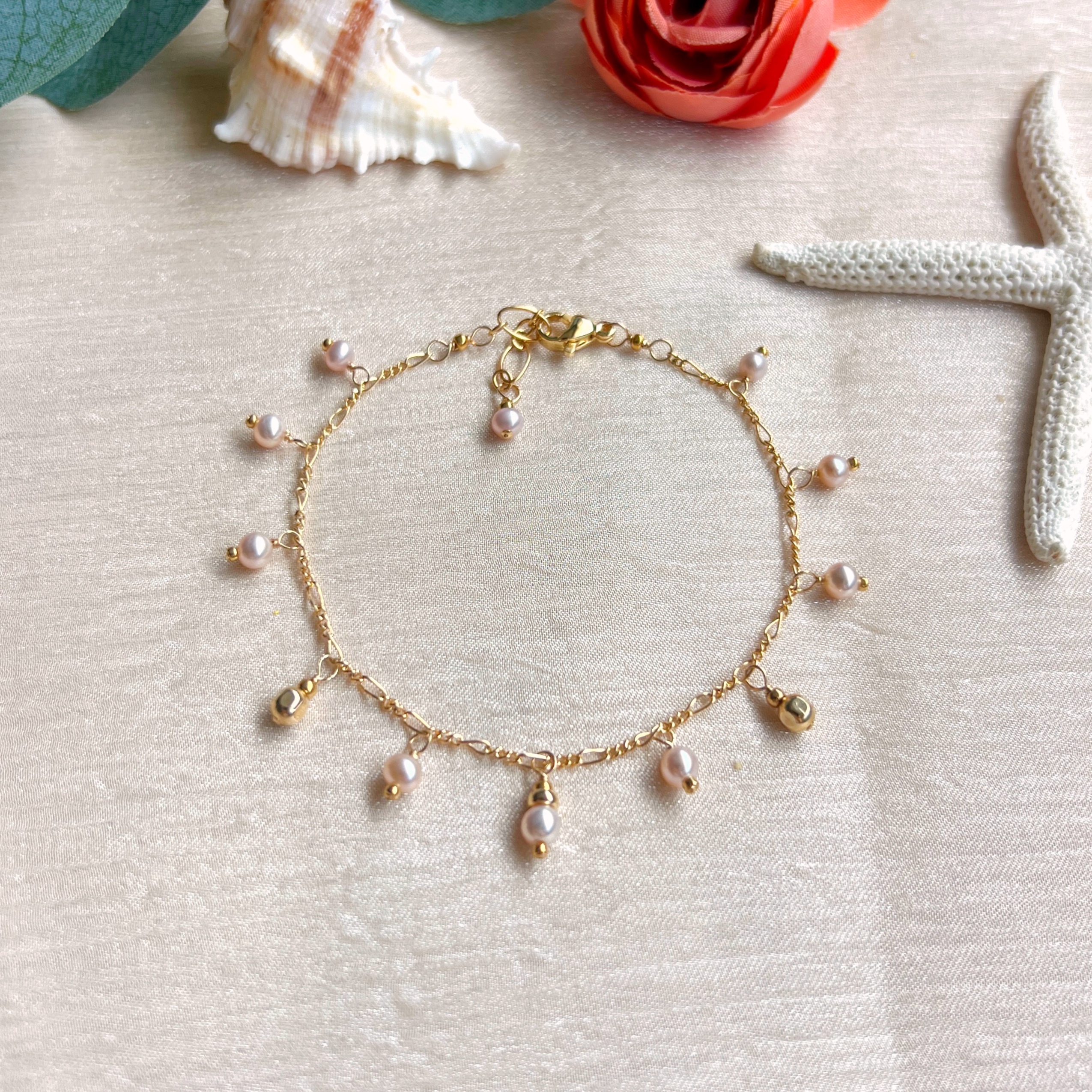 Pink pearl station dangle bracelet - Image 3