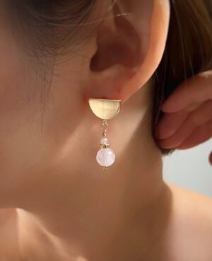 Rose quartz and half circle dangle earrings